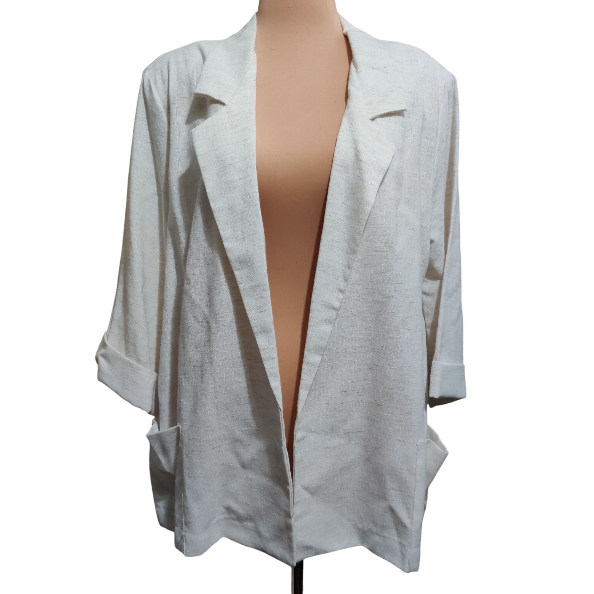 Vintage Alice Stuart XL Vintage Cream Power Blazer Open Front Should Size XL / US 12-14 / IT 48-50 - 1 Thumbnail