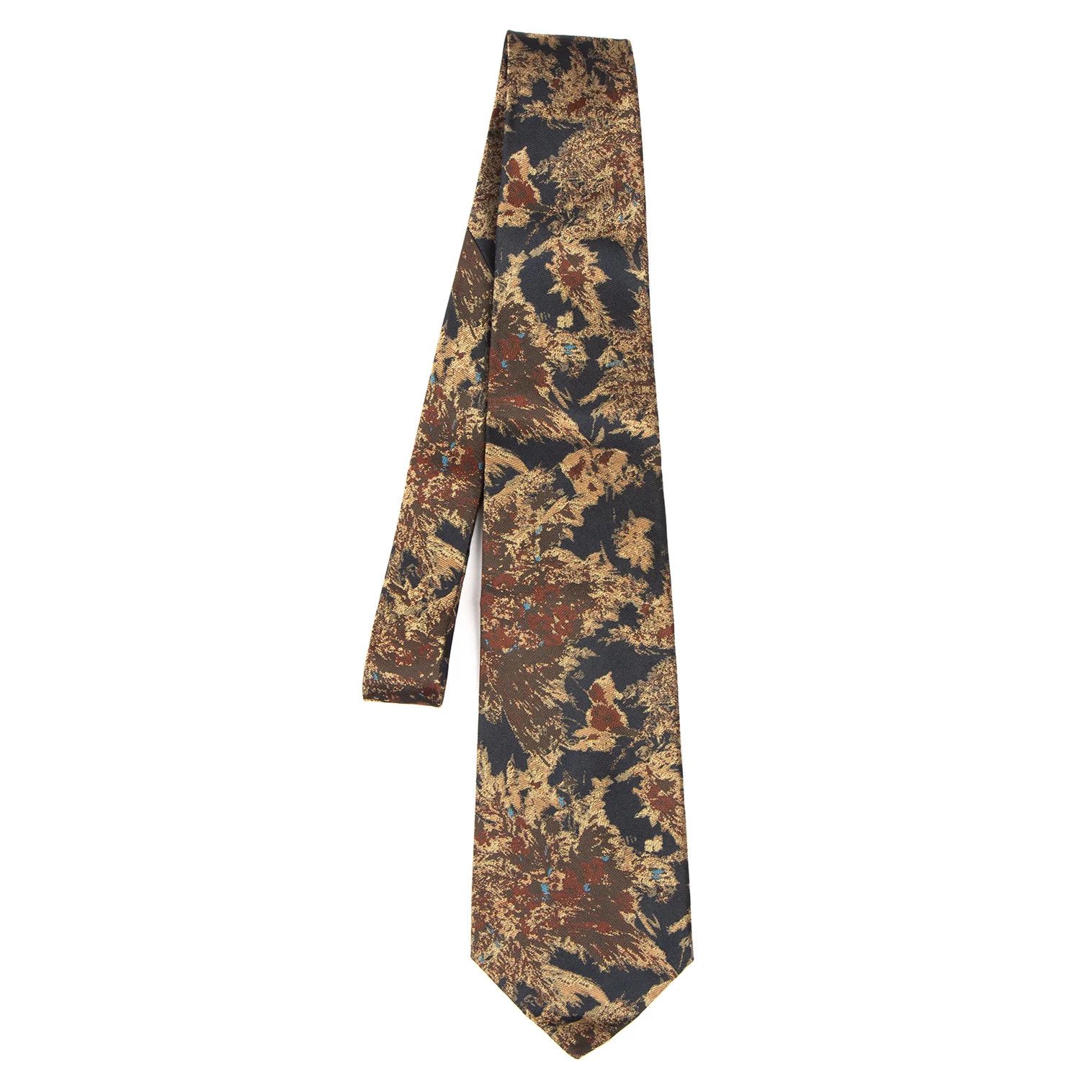 Jean Paul Gaultier Floral Jacquard Tie in Navy and Gold Size ONE SIZE - 1 Thumbnail