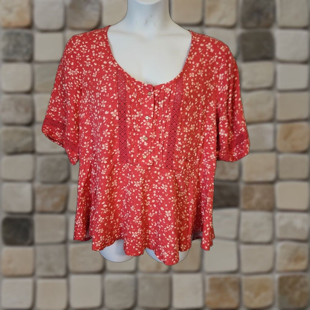 Vintage NWT Falls Creek Flower Floral Lace Swing Top 1X Pink Boho Hippie Round Neck Short Sleeve Blouse Womens Plus Size Size XL / US 12-14 / IT 48-50 - 1 Thumbnail
