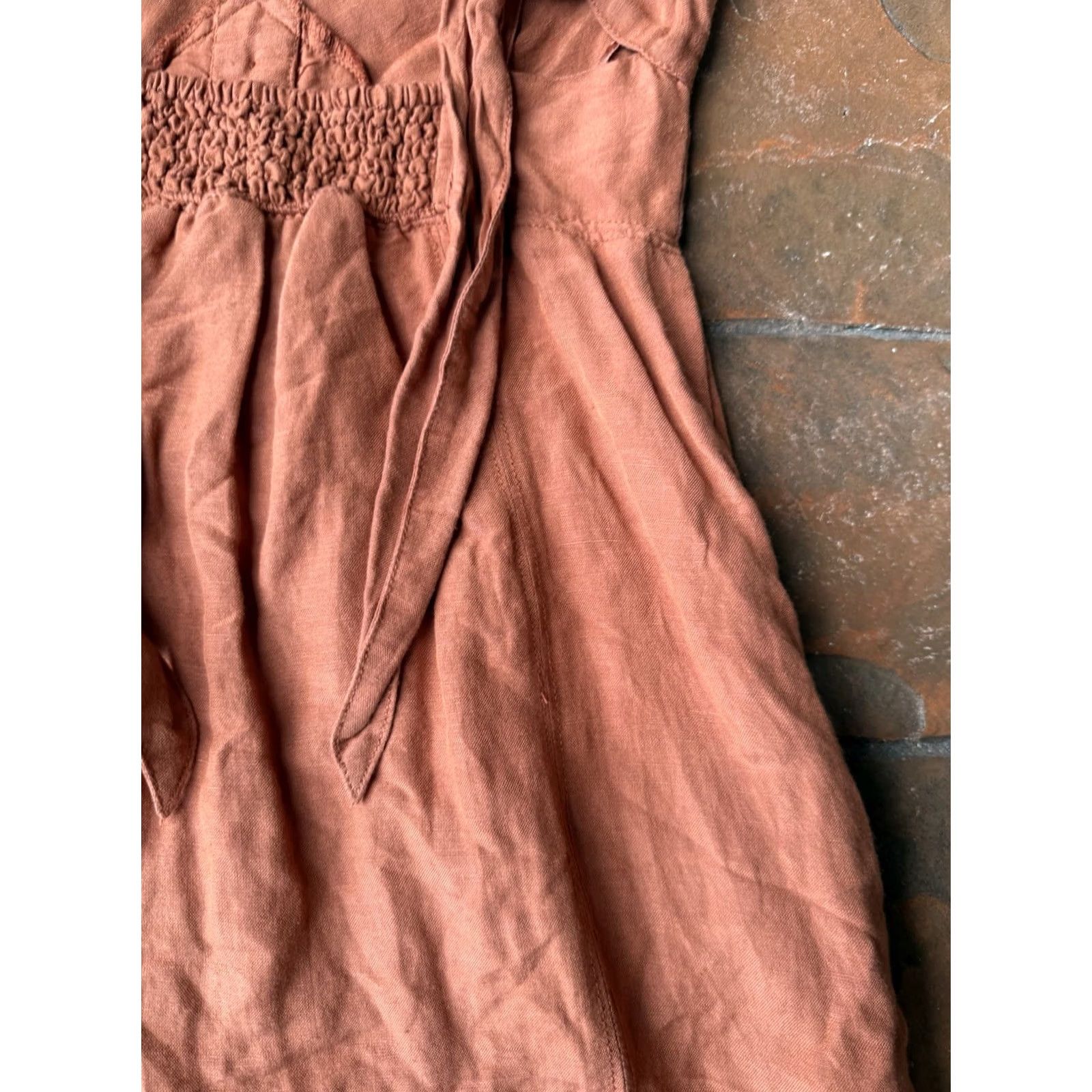Vintage Maeve Anthropologie Linen Blend Twist Front Mini Dress Women’s XS Rust Orange Dress Size XS / US 0-2 / IT 36-38 - 4 Thumbnail