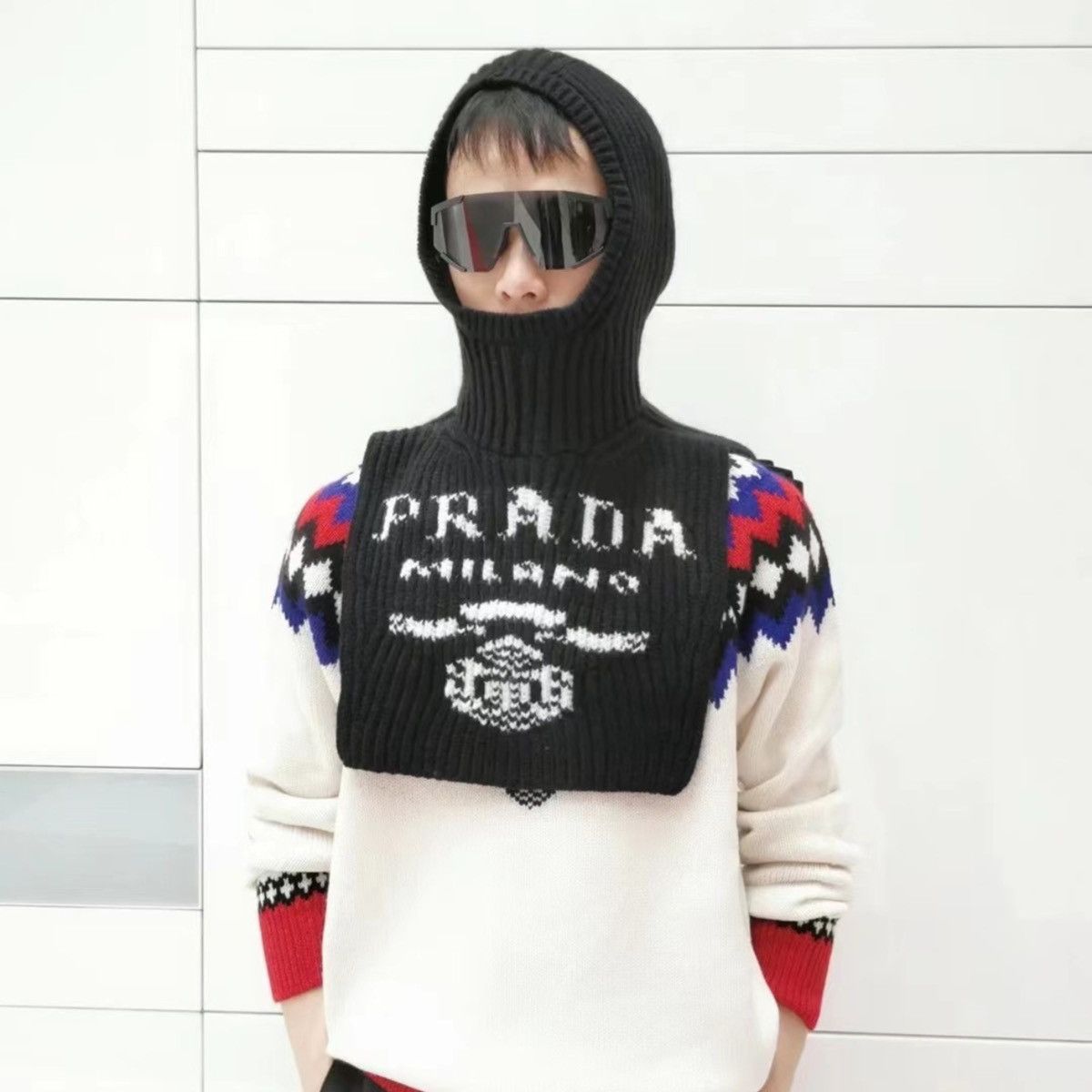 Prada Prada Logo Intarsia Knit Balaclava Size ONE SIZE - 2 Thumbnail
