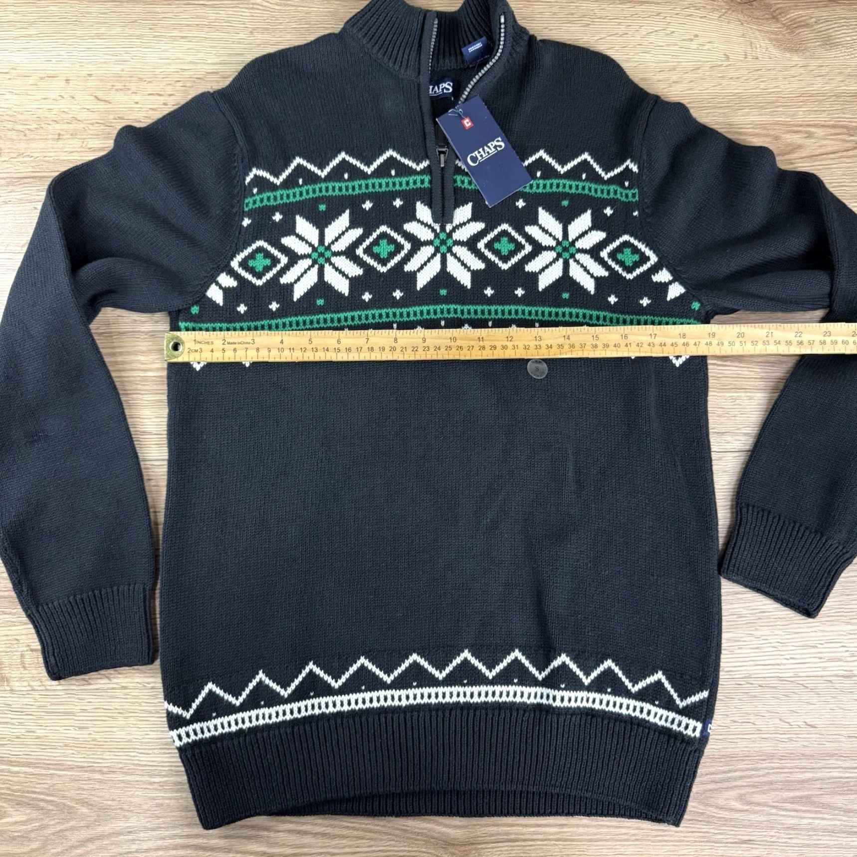 Chaps CHAPS Sweater 1/4 Zip 3/4 COLORFUL Snowflake Print Black/Green/White Size Small Mens Pullover Cotton Winter 1/4 Zip Mens Small Snowflake Print Sweater Size US S / EU 44-46 / 1 - 5 Thumbnail