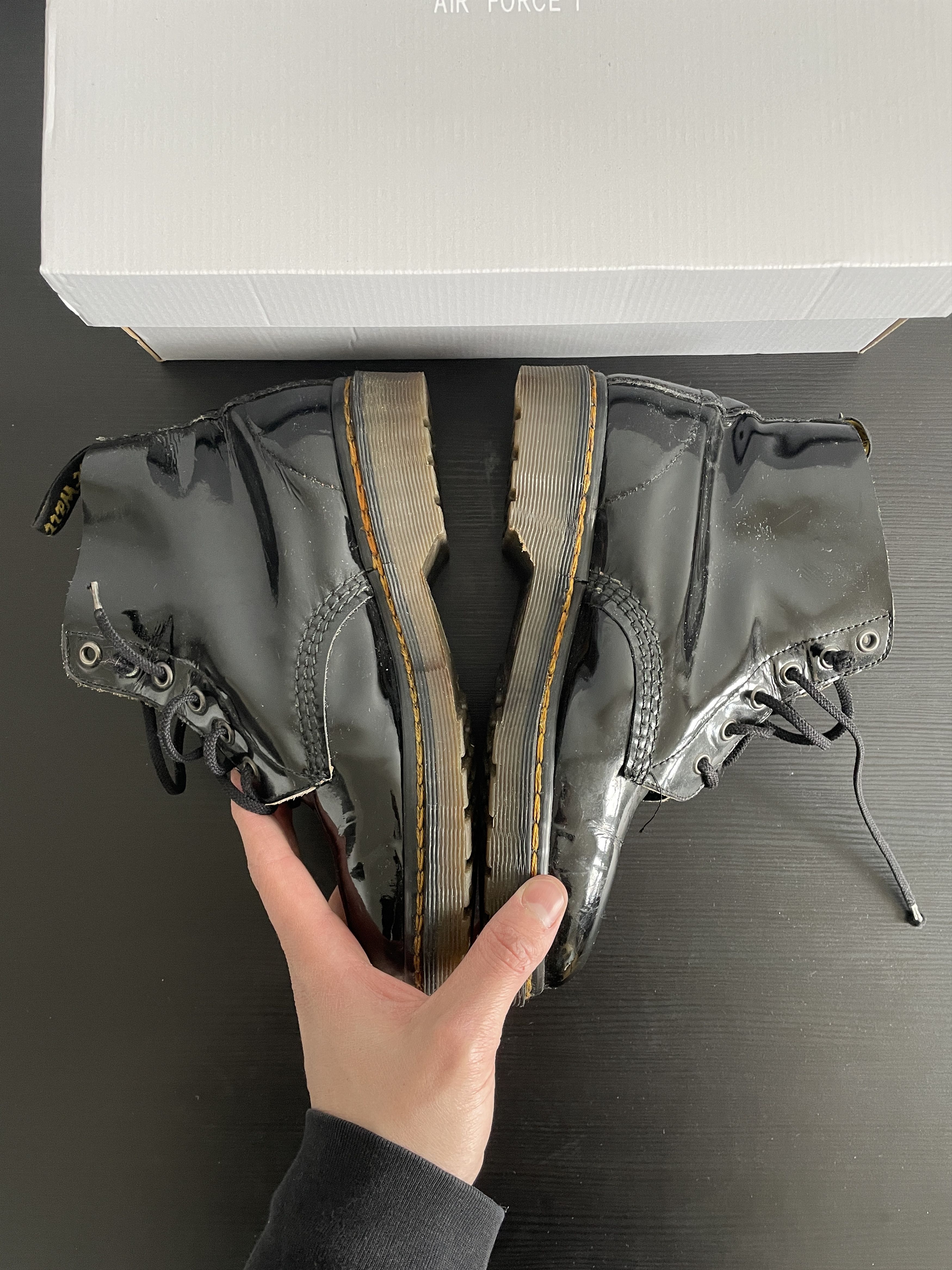 Dr. Martens BLACK PATENT LEATHER PUNK ROCK DR MARTENS BOOTS Size US 7 / EU 40 - 2 Thumbnail