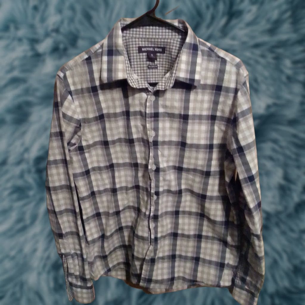 Michael Kors Michael Kors Medium Tailor Fit Long Sleeve Button-Up Cotton Shirt Mens M Brown/White Size US M / EU 48-50 / 2 - 1 Thumbnail