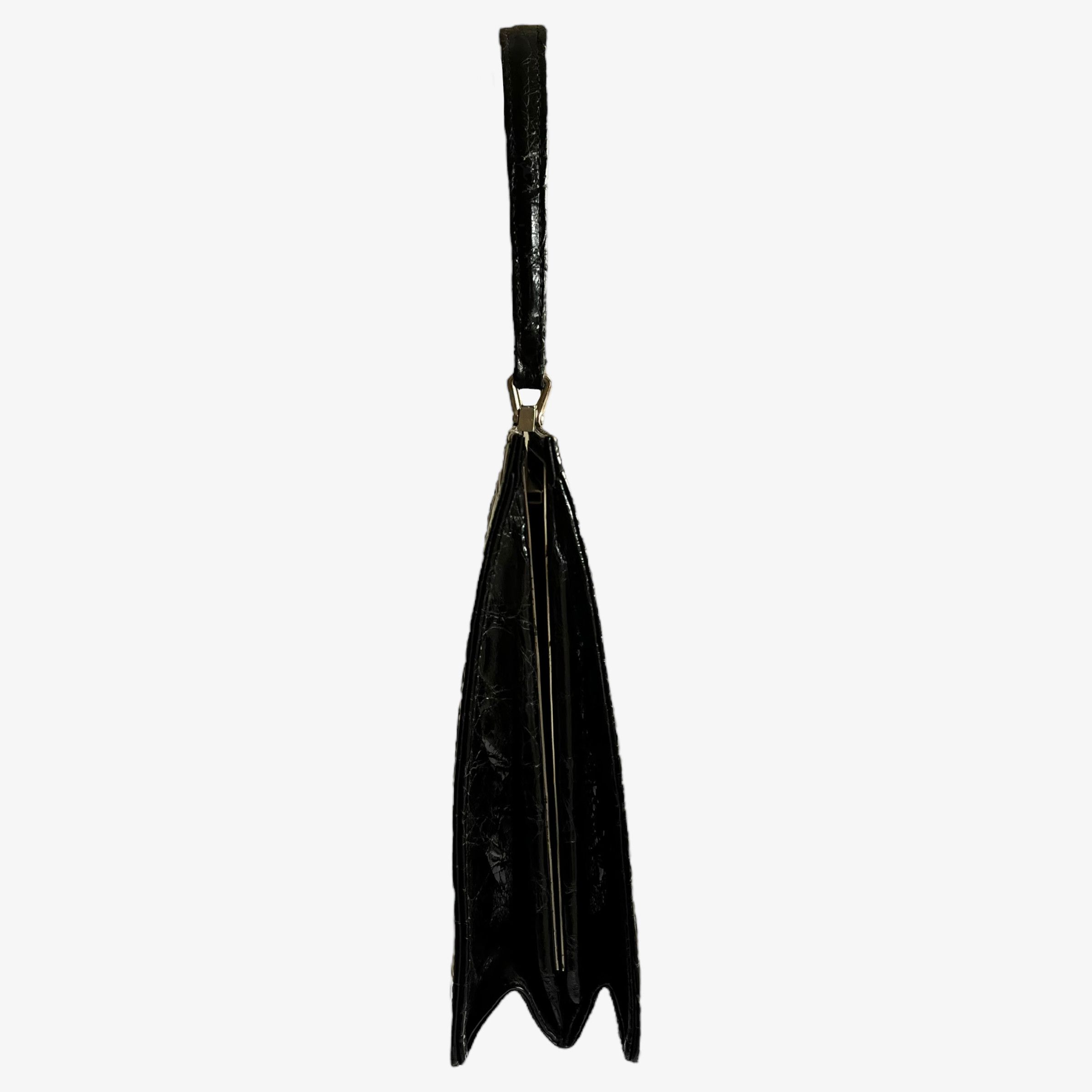 Other Vintage 1950s Crocodile Embossed Black Leather Shoulder Bag Size ONE SIZE - 4 Thumbnail