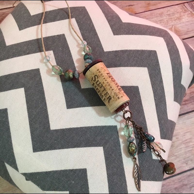 Handmade Sutter Home Cork Wine Beaded Necklace Hand Made Size ONE SIZE - 1 Thumbnail