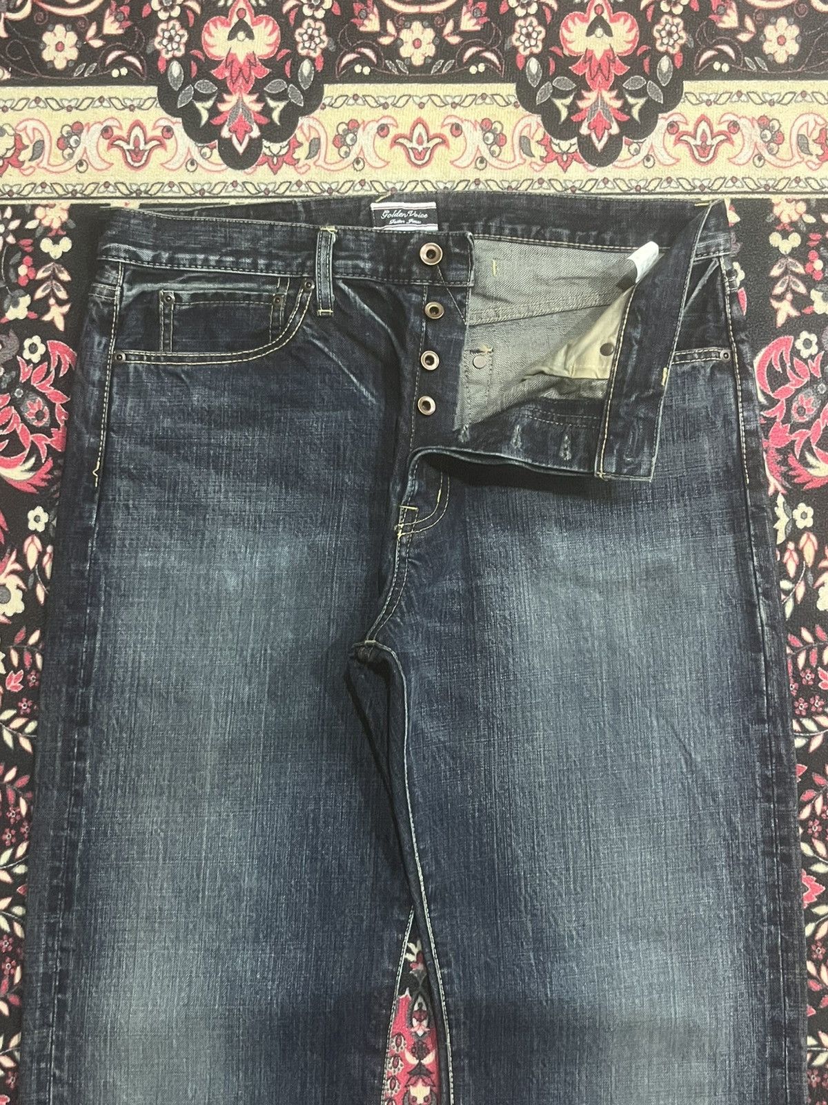 Vintage Japanese Golden Voice Buckle Back Dark Blue Selvedge Jeans Size US 37 - 5 Thumbnail