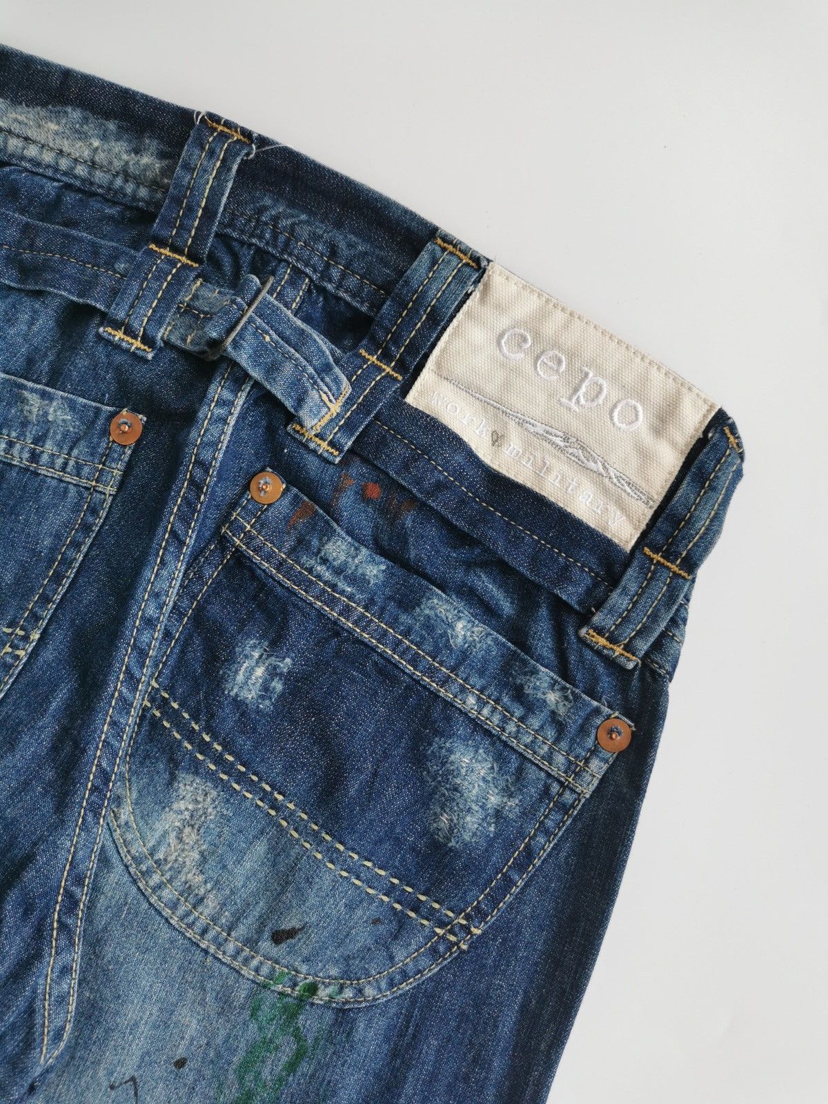 Japanese Brand Baggy Double Knee Cepo Work Military Paint Splatter Jeans Size US 28 / EU 44 - 8 Thumbnail