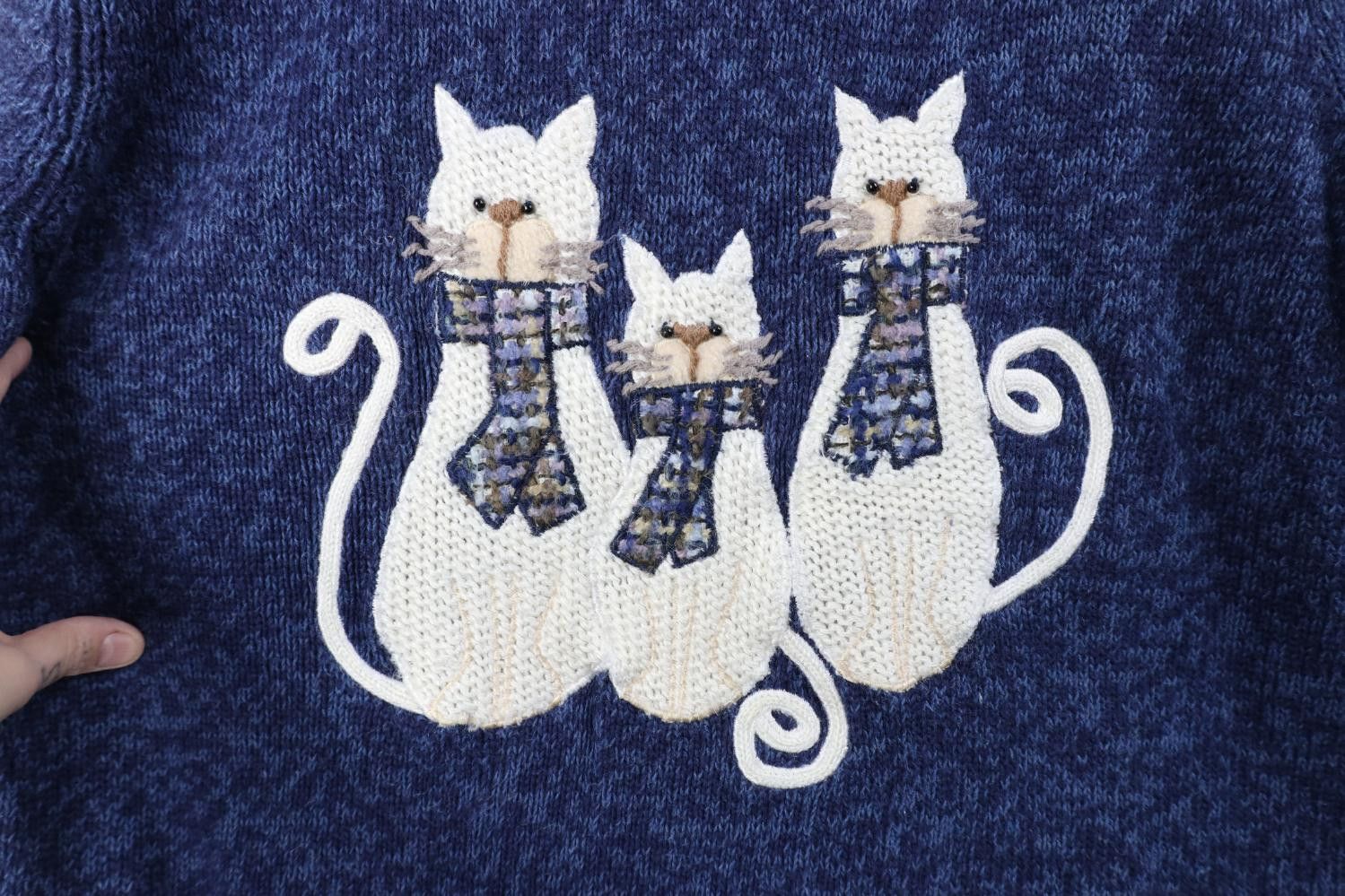 Vintage Vintage 90s Streetwear Art Cat Kitten Marled Knit Sweater Size L / US 10 / IT 46 - 4 Thumbnail