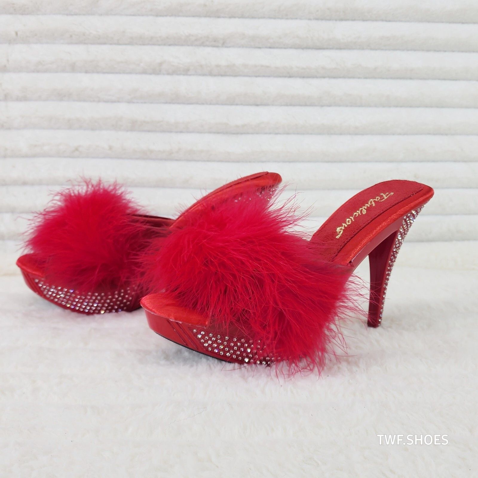 Other Elegance Marabou Feather Slip On Platform Sandals 5" Stilett Size US 8 / IT 38 - 7 Thumbnail