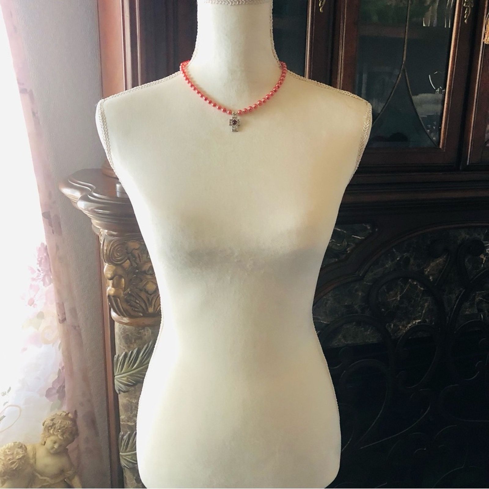Handmade Handcrafted repurpose antique rose cross Pearl necklace Size ONE SIZE - 6 Thumbnail