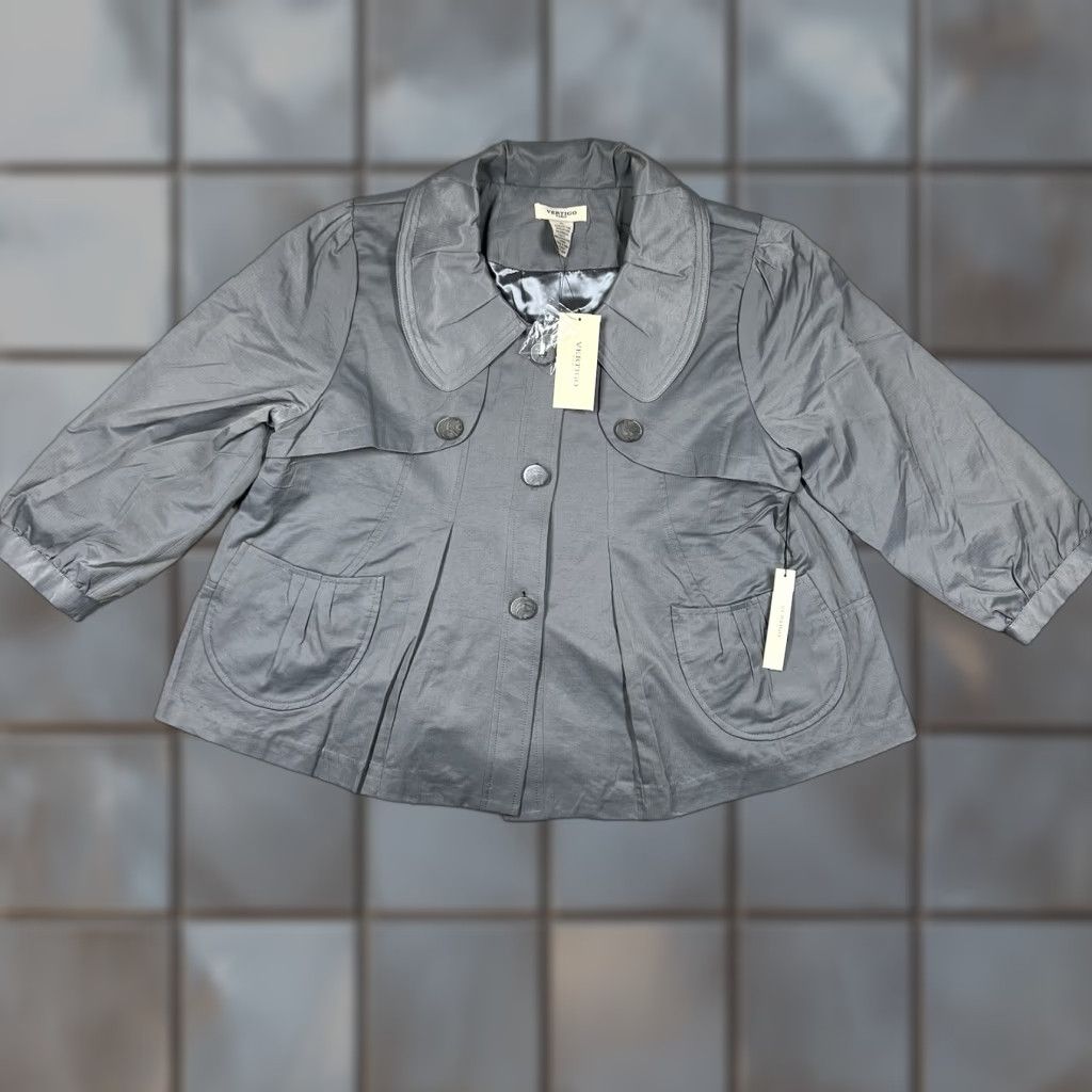 Vintage VINTAGE Vertigo Paris Women’s Swing Style Jacket Gray XL VT30638 Pea Coat Button Closure Women's Jacket Paris Theme Size XL / US 12-14 / IT 48-50 - 1 Thumbnail
