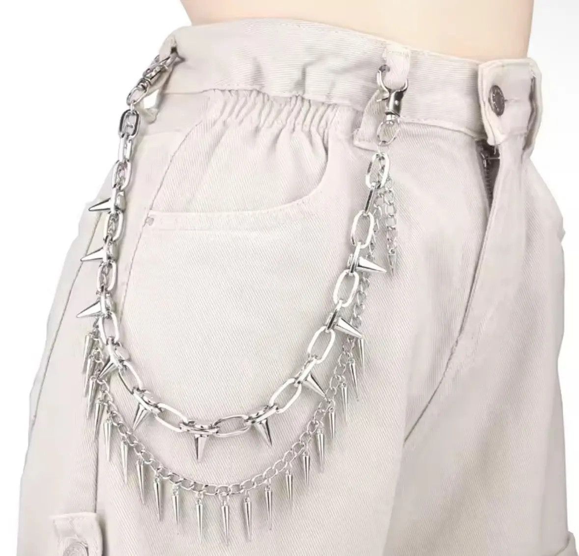 Other 2 Layers Punk Metal Pants Chain Wallet Belt Pointed Pendant Size ONE SIZE - 3 Thumbnail