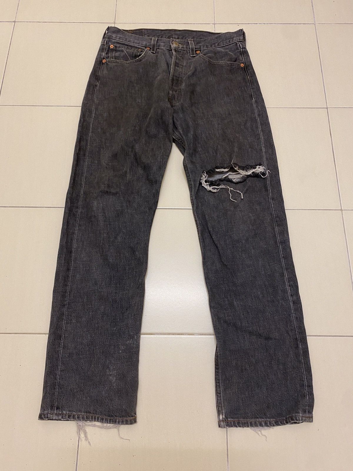 image of Levis 501 Faded Black Distressed Jeans, Men's (Size 31)