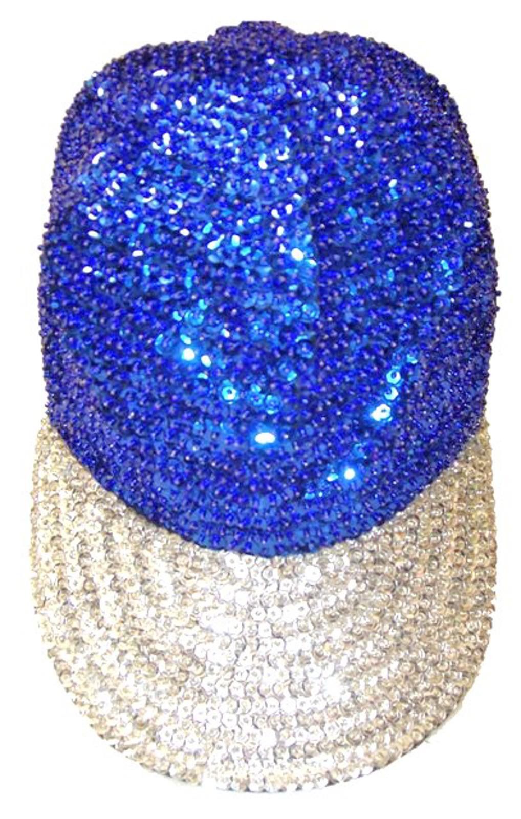 Designer Sequin Baseball Cap Blue W/ White Brim Size ONE SIZE - 1 Preview