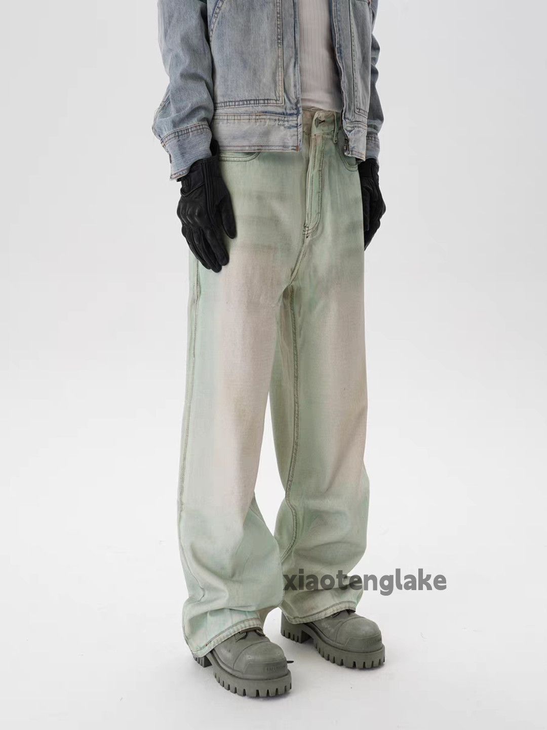 Jean Unisex washed faded loose baggy stain punk jeans Size US 32 / EU 48 - 10 Thumbnail