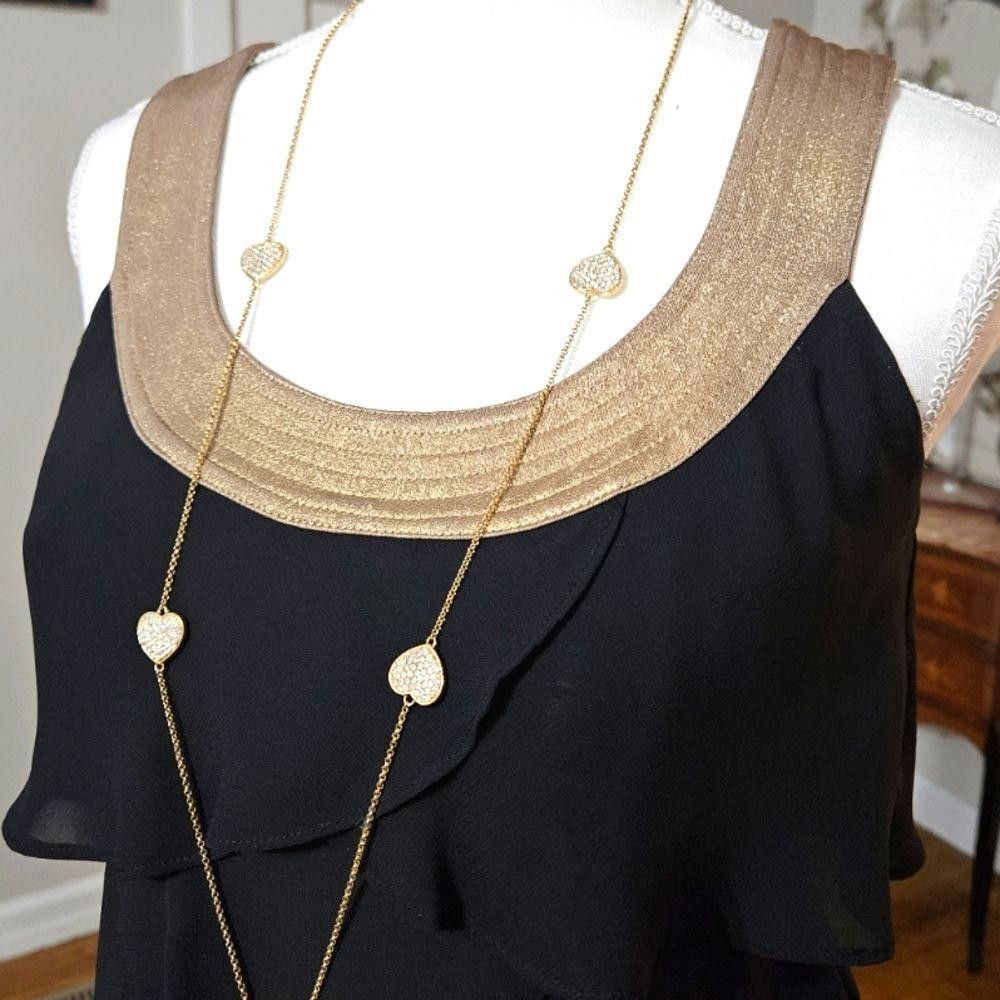 Designer Robbie Bee Layered Black Dress with Gold Neckline Size S / US 4 / IT 40 - 3 Thumbnail