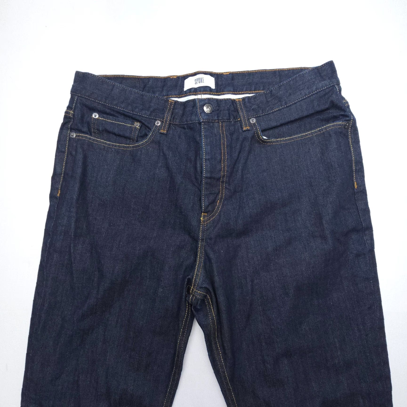 Denime SPoke London Jeans Men Jeans 37x33 Dark Blue Regular Straight Denim Stretch 90s London Theme Mens Size US 37 - 3 Thumbnail
