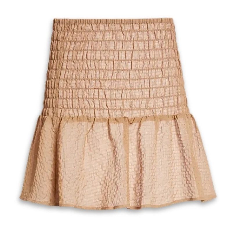 Other Open Edit Mini Skirt Sheer Fabric Smocked Ruffled Brown S Size 28" / US 6 / IT 42 - 2 Thumbnail
