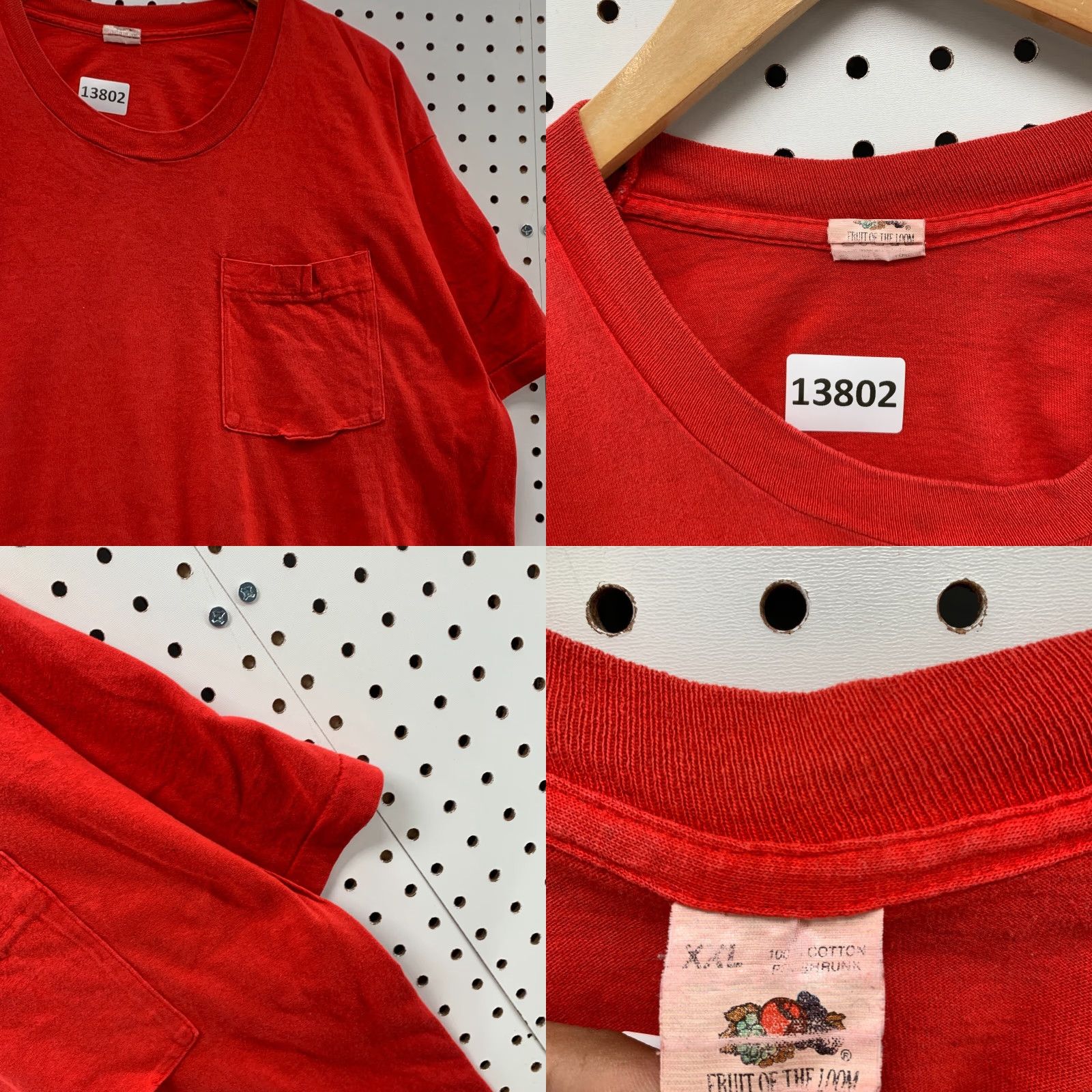 Fruit Of The Loom VINTAGE Fruit Of The Loom Red Short Sleeve Single Stitch 2XL Shirt | 90s USA Hipster Mens Size US XXL / EU 58 / 5 - 8 Thumbnail