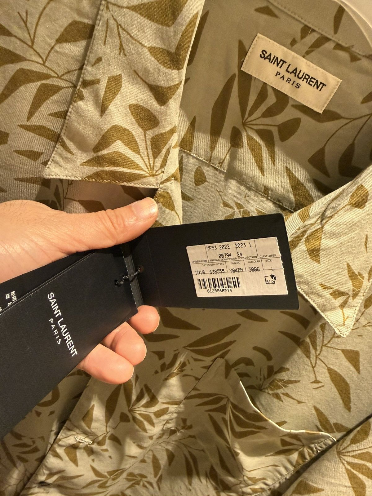 Saint Laurent Paris lyocell and cotton blend leaves print bowling shirt size L Size US L / EU 52-54 / 3 - 7 Thumbnail