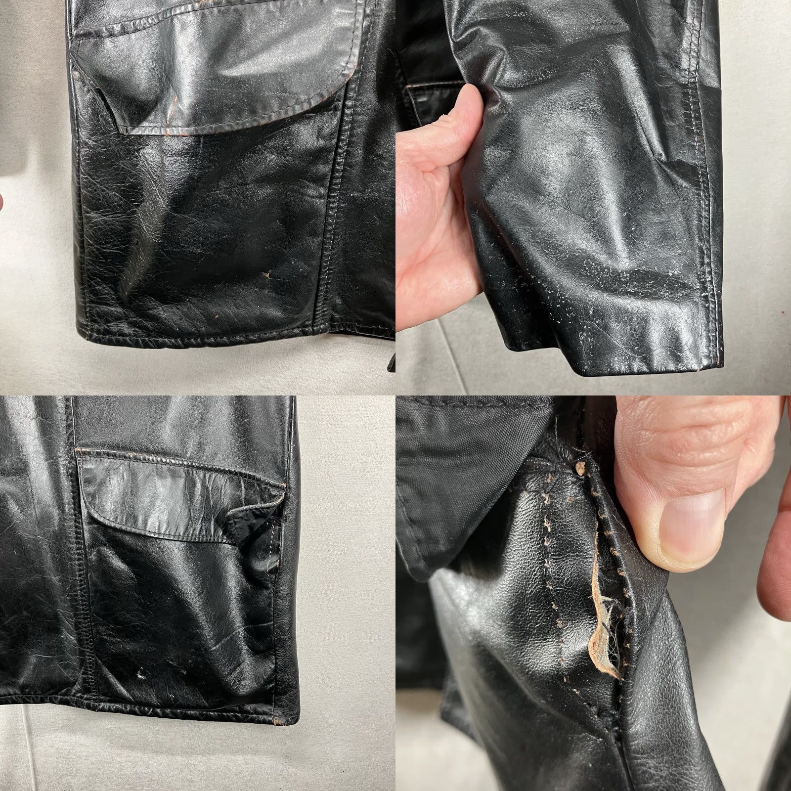 Vintage VINTAGE Montgomery Ward Leather Jacket Bomber Jacket Mens 40R Black Sherpa Lined Mid-Length Pockets Button-Down Collar Size US XXS / EU 40 - 8 Thumbnail