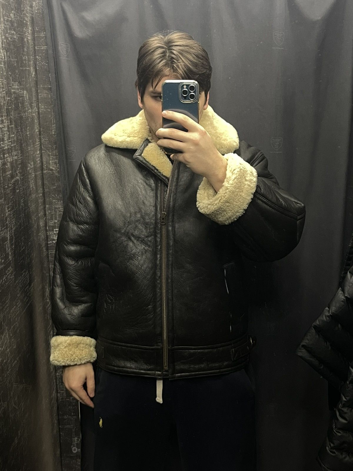 Japanese Brand Lakeland black leather shearling wool aviator jacket Size US L / EU 52-54 / 3 - 20 Thumbnail
