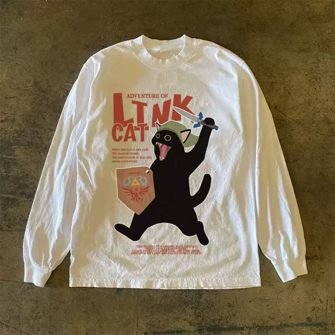 Vintage White Washed Vintage Cat Print Long-Sleeve T-Shirt Size US M / EU 48-50 / 2 - 1 Thumbnail