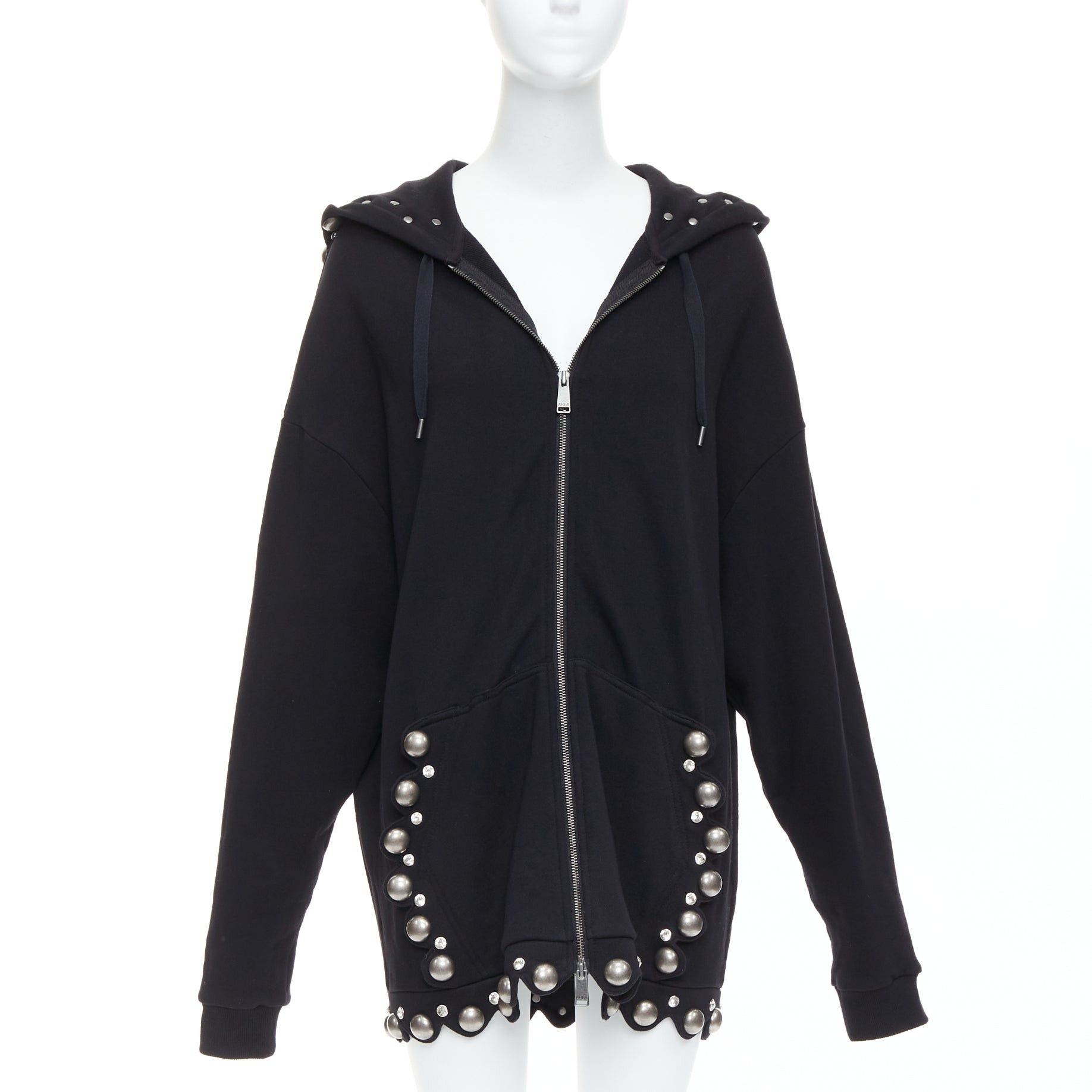Area AREA Crystal Dome black cotton silver stud embellished hoodie XS Size XS / US 0-2 / IT 36-38 - 1 Thumbnail