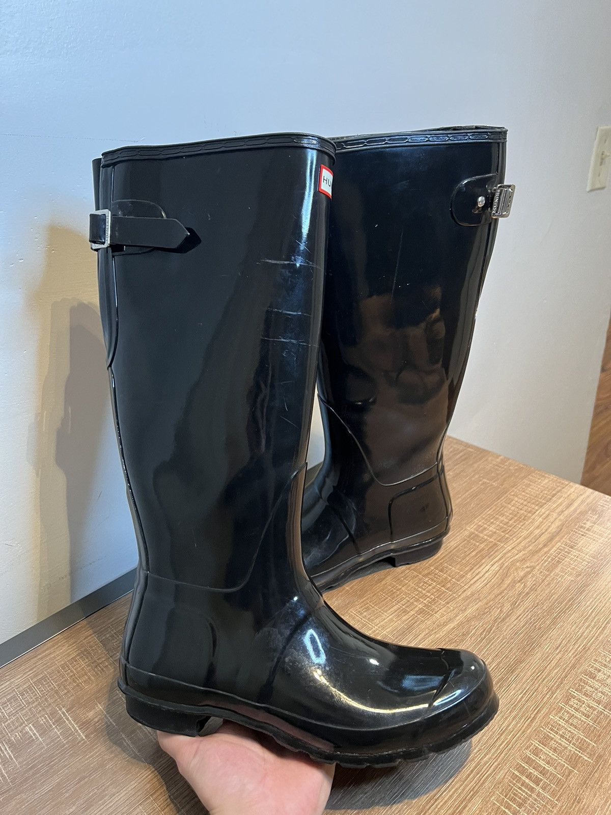 Hunter original tall gloss rain boots black deals