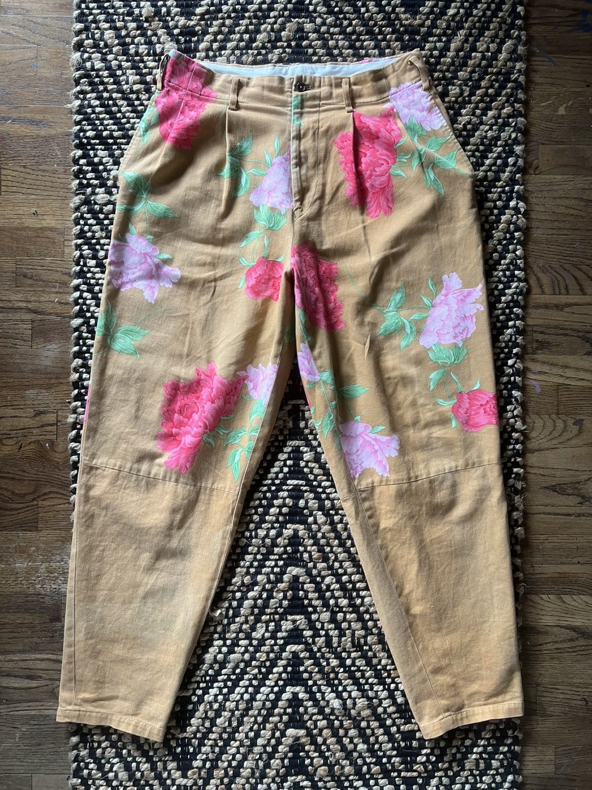 Yohji Yamamoto Yohji Yamamoto Pour Homme SS96 Floral Print Pleated Pants Size US 33 - 1 Thumbnail