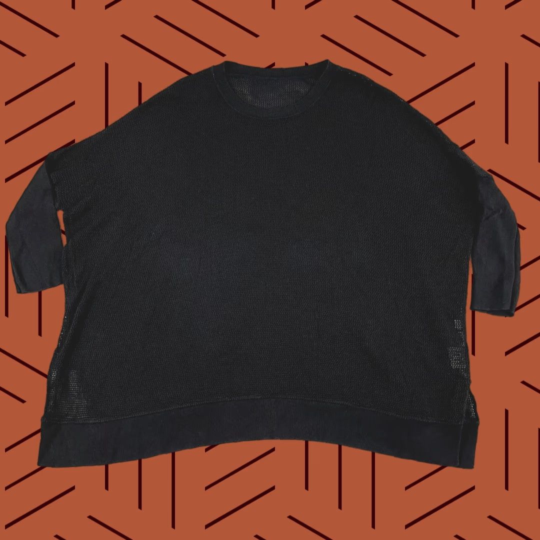 Vintage PLANET by LAUREN G Shirt Womens One Size Black Open Knit Oversized Dolman Sleeve Top Size ONE SIZE - 1 Thumbnail