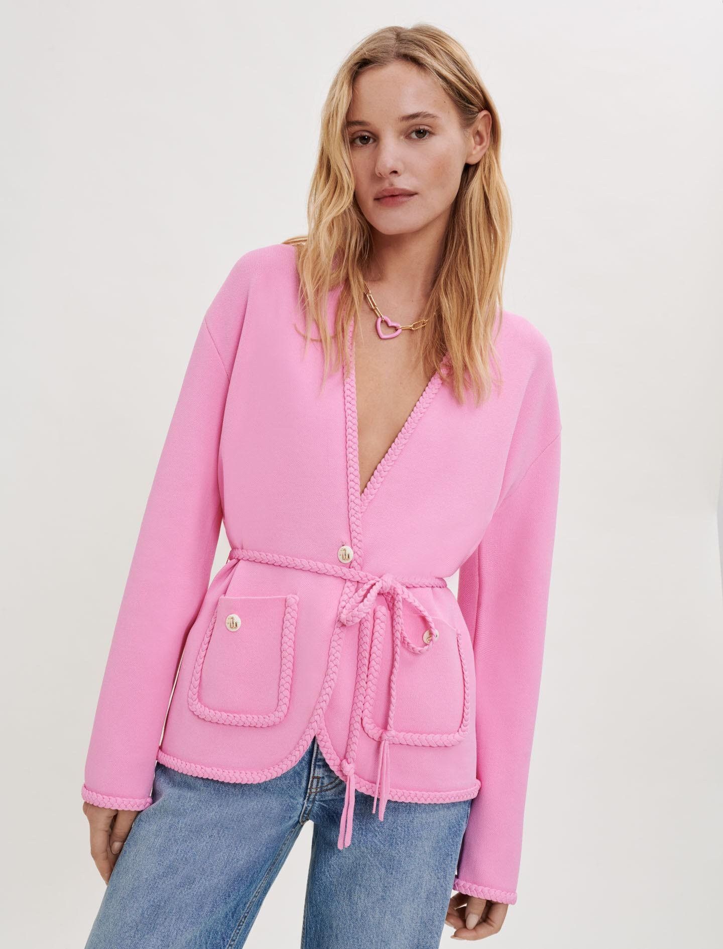Maje MAJE Madene Belted Knit Cardigan Pink Size 1/S Size S / US 4 / IT 40 - 2 Thumbnail
