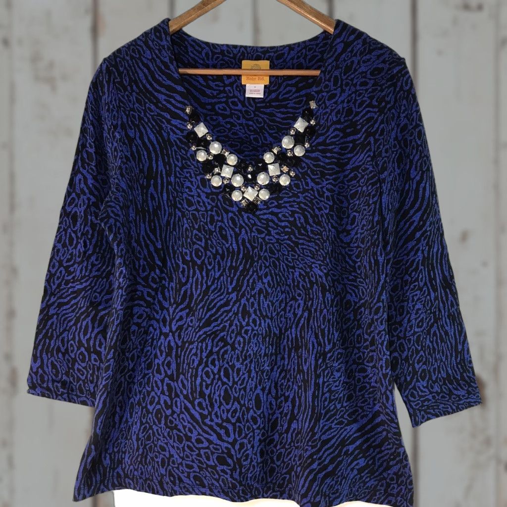 Vintage VINTAGE Ruby Rd Beaded Geometric Knit Blouse Women's Size M Blue/Black Casual Sleeve Size M / US 6-8 / IT 42-44 - 1 Thumbnail