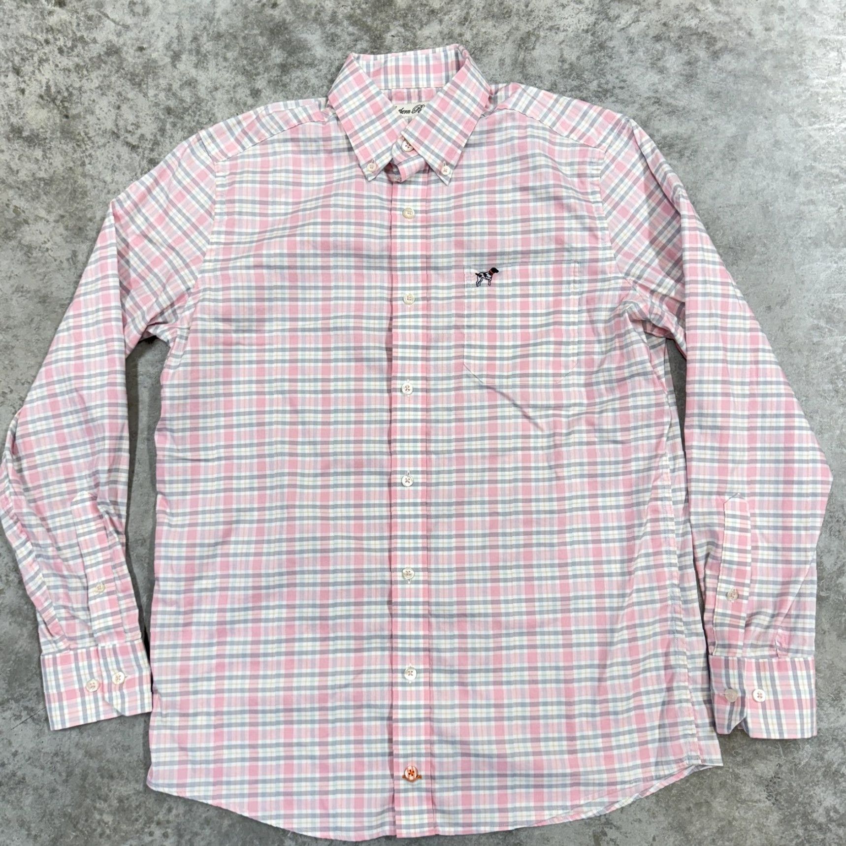 CO Southern Point Co Shirt Mens Small Pink Blue Plaid Button-Down Long Sleeve Dog Pattern Embroidered Pocketed Vintage 20 Years & Older Size US S / EU 44-46 / 1 - 2 Thumbnail