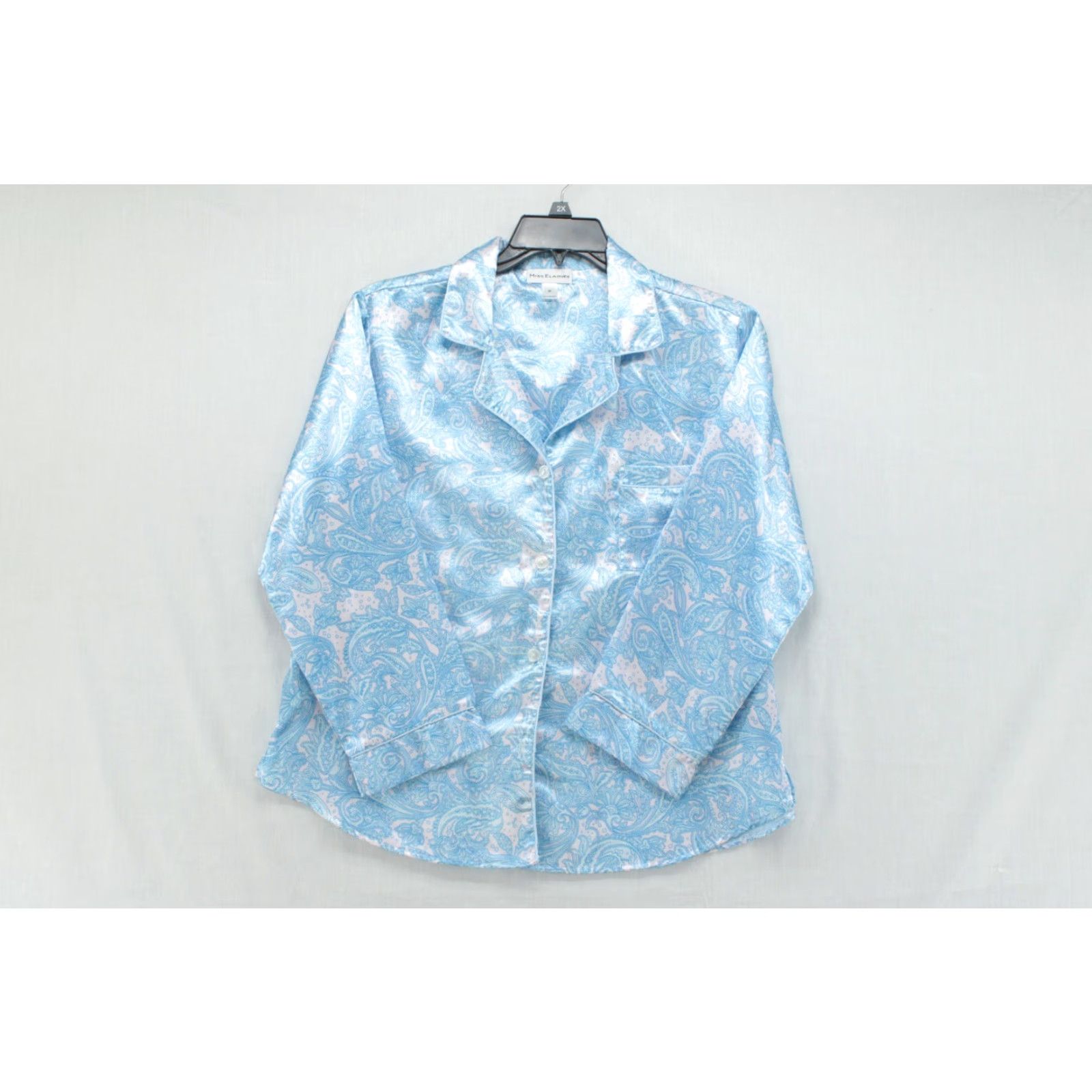 Vintage Miss Elaine Pajama Adult Medium Blue Paisley Satin Flannel Long Sleeve Womens Size M / US 6-8 / IT 42-44 - 2 Thumbnail