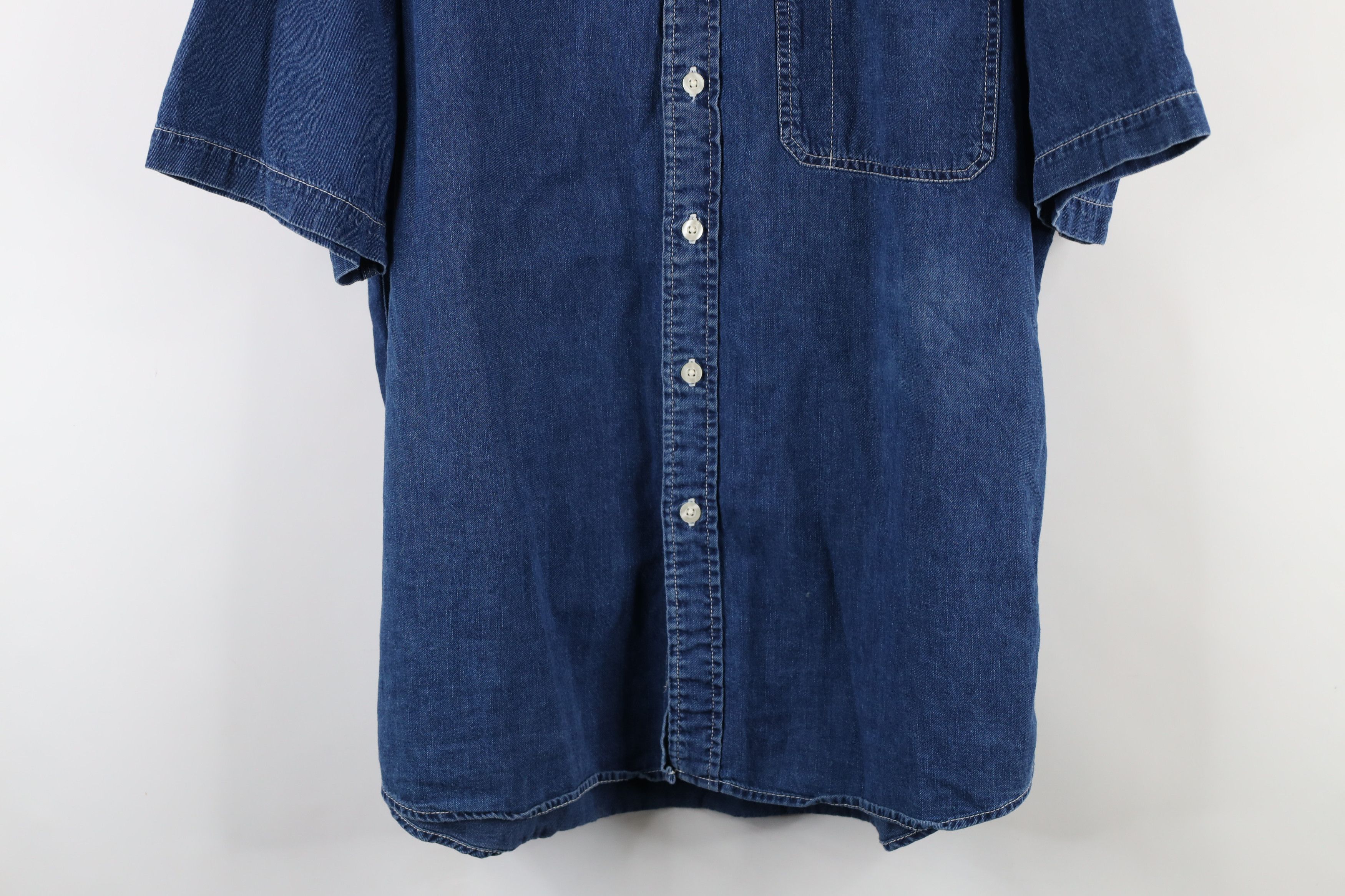 Gap × Vintage Vintage 90s Gap Fit Denim Jean Short Sleeve Button Shirt Size US L / EU 52-54 / 3 - 3 Thumbnail