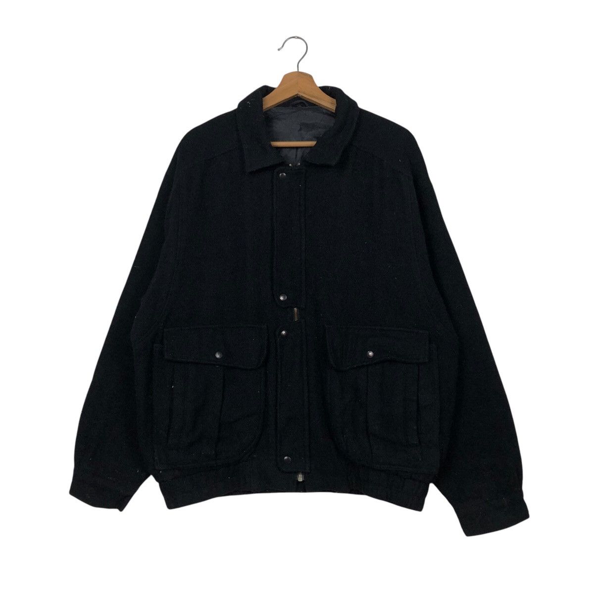 Japanese Brand Rich Black Vintage Wool Bomber Jacket Unbrandd Issey Miyake Size US L / EU 52-54 / 3 - 2 Thumbnail