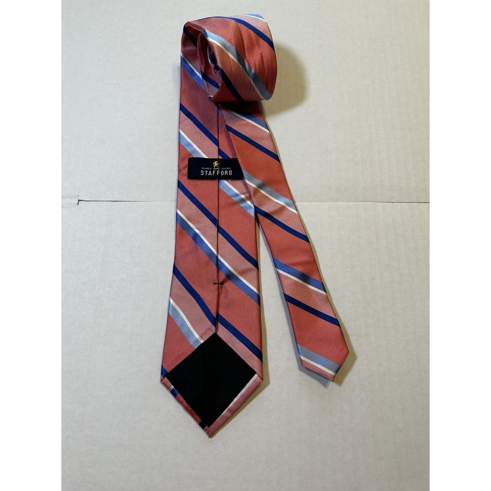 Stafford Stafford Neck Tie Silk Pink/Blue Stripe Preppy Business Size ONE SIZE - 6 Thumbnail