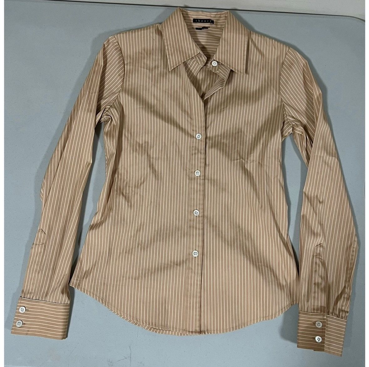 Theory Theory Tan Long Sleeve Button-Down Shirt Top Blouse Size P🤍✨ Size S / US 4 / IT 40 - 3 Thumbnail