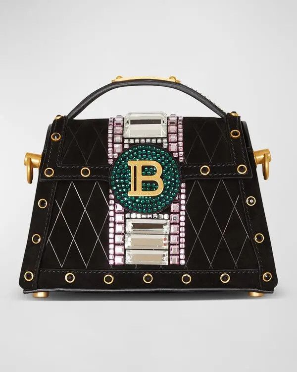 Balmain o1s1wg111225 Size:OS/Embossed Suede Handle Bag in Black Size ONE SIZE - 1 Thumbnail