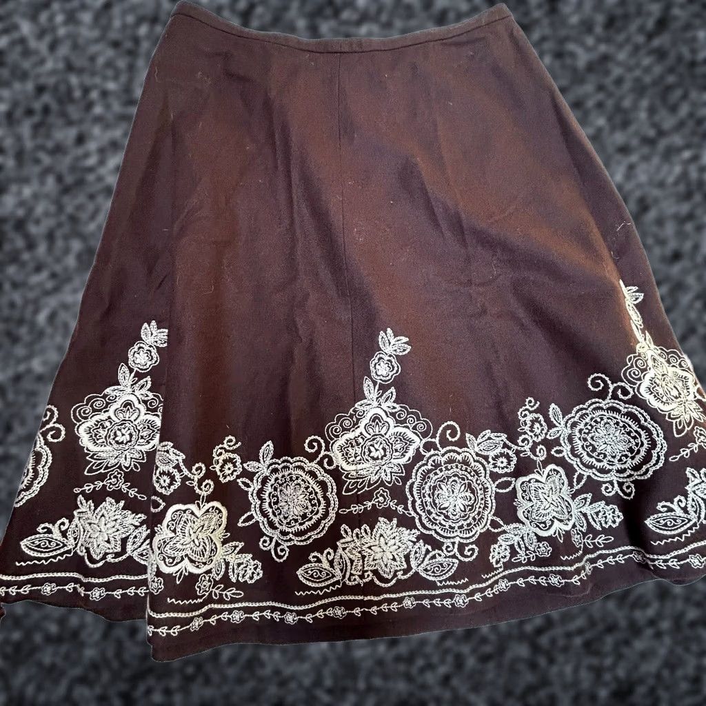 Boden Boden Skirt Women 16R Wool Blend Brown White Floral Embroidered A-Line Midi Lined ZIP Update: 16R Size 38" / US 16 / IT 52 - 1 Thumbnail