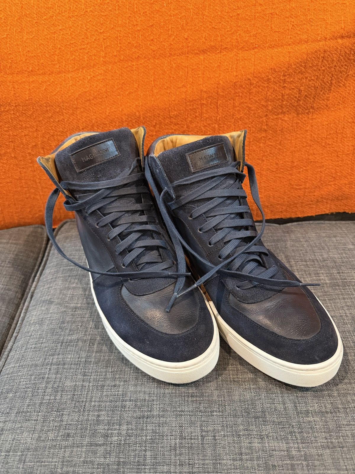 Magnanni 🔵 Men's Navy Leather High-Top Sneakers 🔵 Size US 9.5 / EU 42-43 - 6 Thumbnail