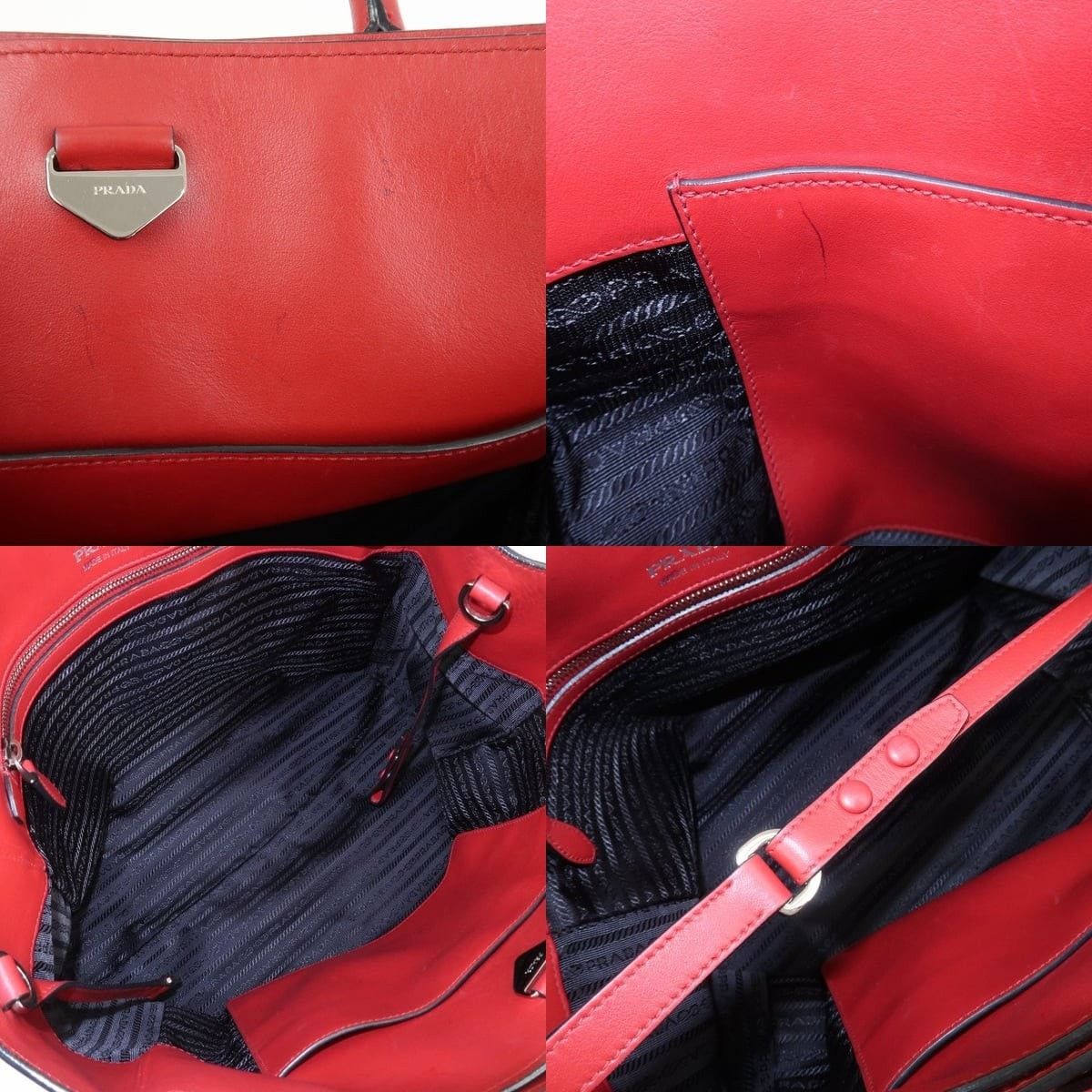Prada Prada Logo Calfskin Tote Red Size ONE SIZE - 7 Thumbnail