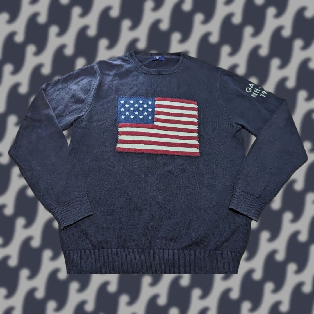 Gant GANT Pullover Mens L Blue USA Flag Knit Jumper Top Sweater Long Sleeve Casual Regular Product Shirt Mens Size US L / EU 52-54 / 3 - 1 Thumbnail