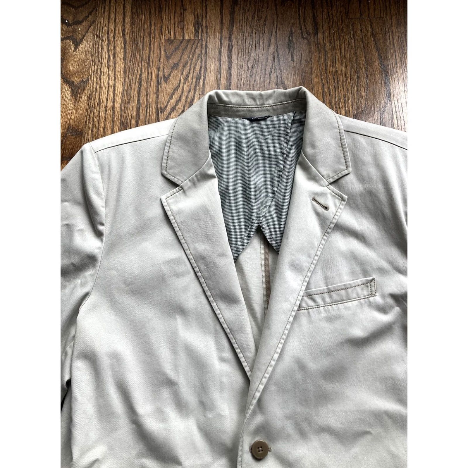 Vintage LL Bean Mens Blazer Jacket Single-Breasted Two-Button Cotton Beige 44 Regular Coat Sports Blazer Mens Size 44R - 4 Thumbnail