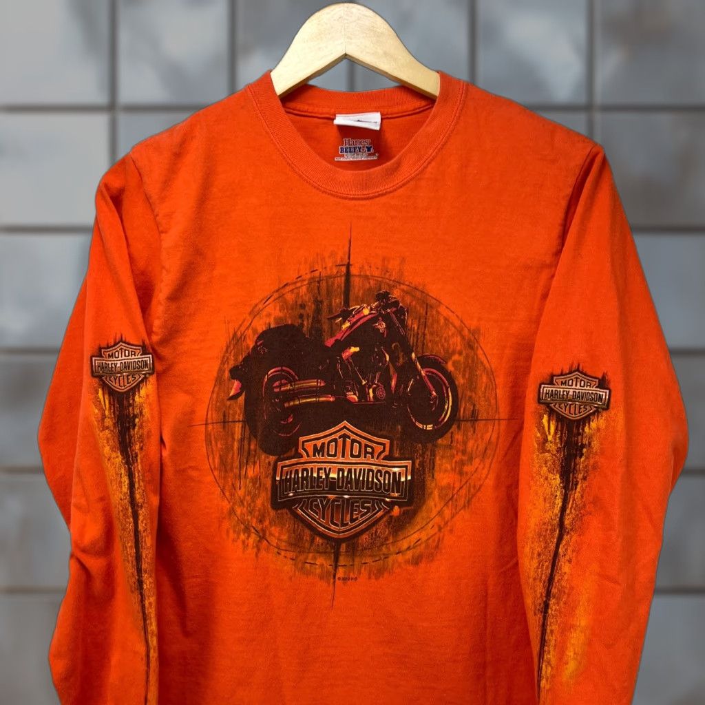 Harley Davidson VINTAGE Harley-Davidson Long Sleeve Shirt Mens S Orange 90s Memphis Tennessee Guitar Small Size US S / EU 44-46 / 1 - 1 Thumbnail