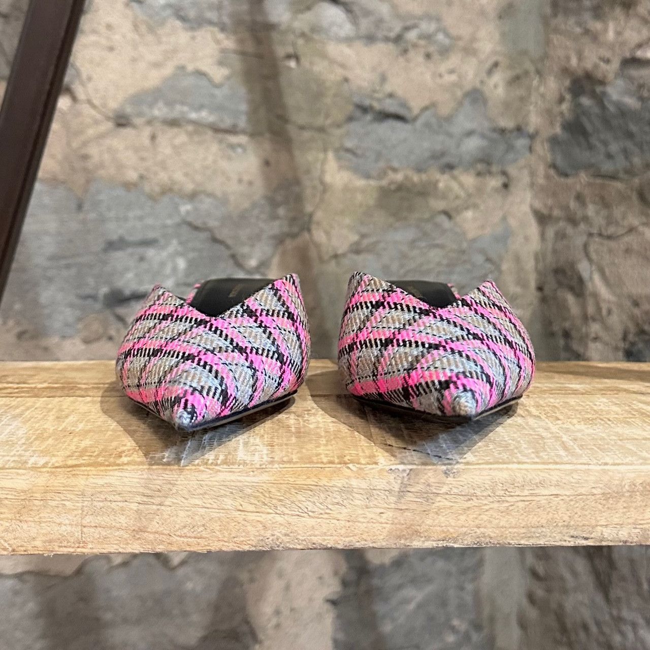 Balenciaga Balenciaga Pink Plaid Knife Kitten Heeled Pointy Mules Size US 5 / IT 35 - 3 Thumbnail