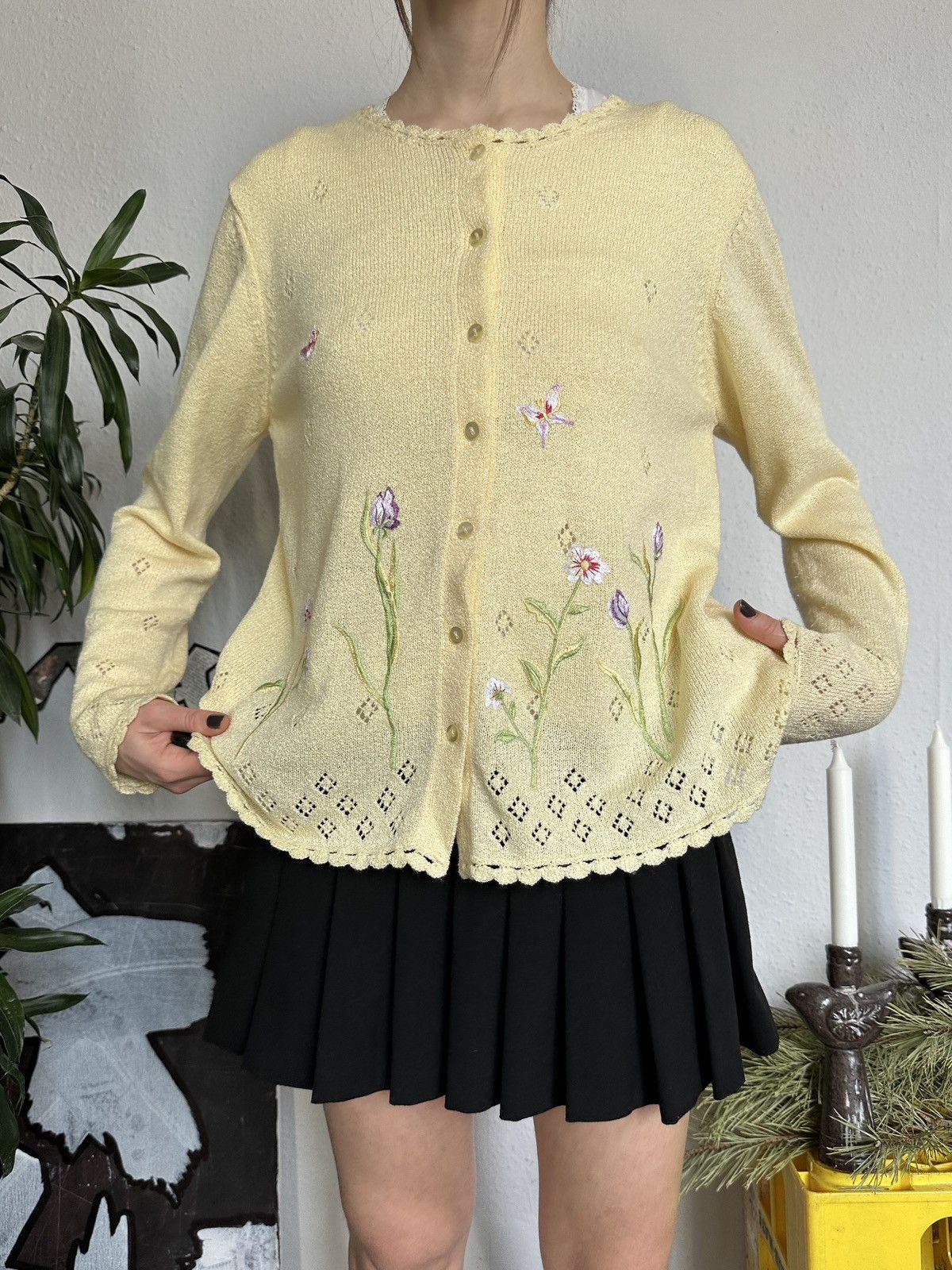 Vintage Grandma Cute Floral Embroided Cardigan Vintage Size XL / US 12-14 / IT 48-50 - 6 Thumbnail