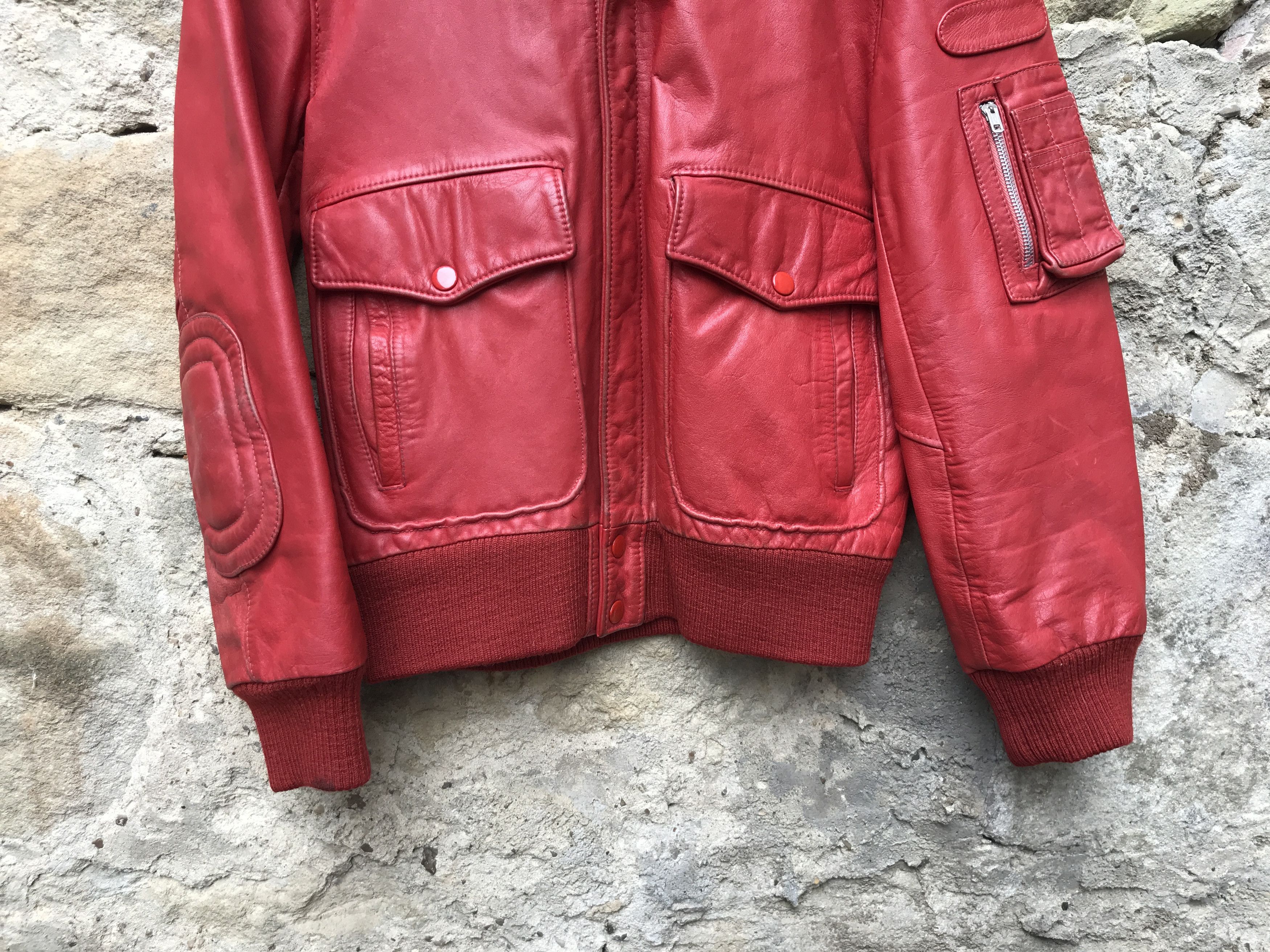 Vintage Vintage 80s Red Distressed Leather Motorcycle Bomber Jacket Size US XS / EU 42 / 0 - 5 Thumbnail